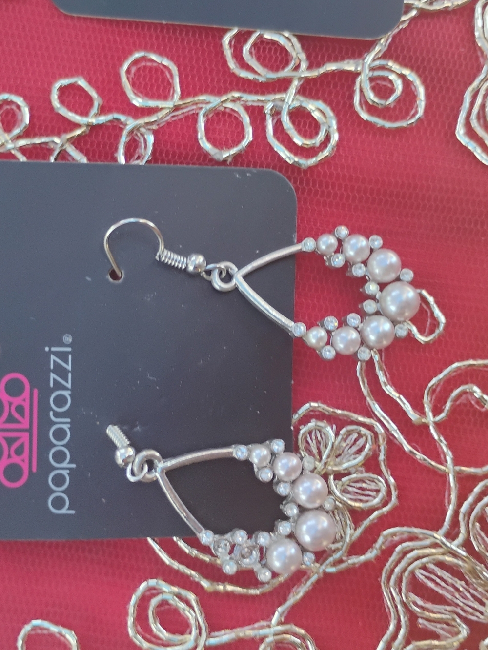 Paparazzi Silver-Tone Pink Pearl Cluster Teardrop Earrings